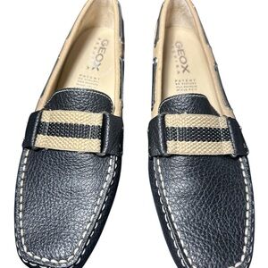 Geox Respira Leather Women’s Loafers Black Tan Made In Brazil EU 38‎ (US 7-7.5)